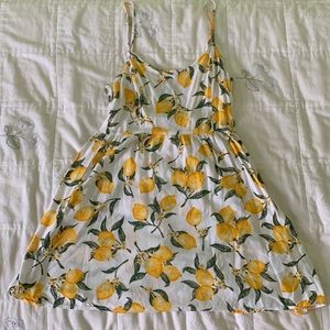H&M lemon mini dress (white, yellow) fit and flare, medium. Floral. Summer.